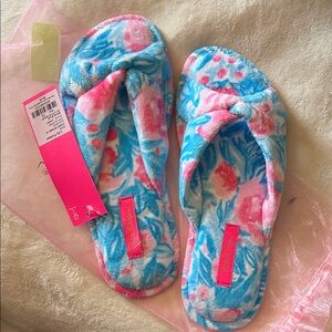 Lilly Pulitzer Pink and Blue Floral Slippers